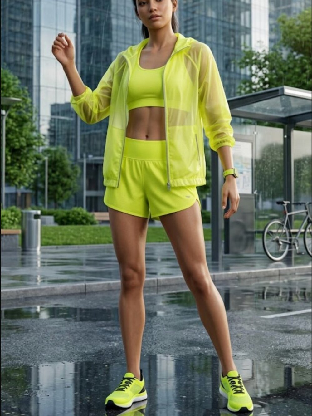 Vince Neon Yellow Super Lightweight Hooded Rain Jacket Windbreaker L